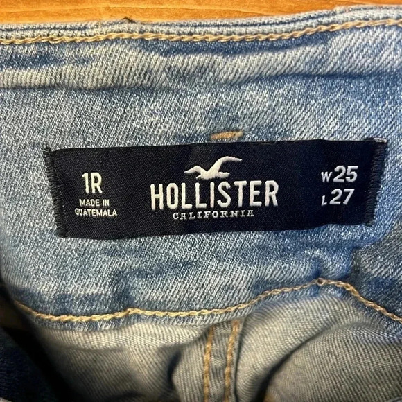 Hollister Womens Jeans 25/27 light wash distressed belted Stars streetwear Y2K - Picture 4 of 9